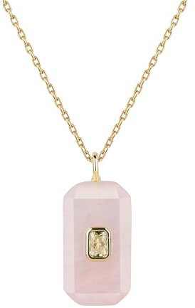 COAI Collier Plaque d'identité, Collier Quartz Rose Femme, Bijoux Femme Plaqué Or