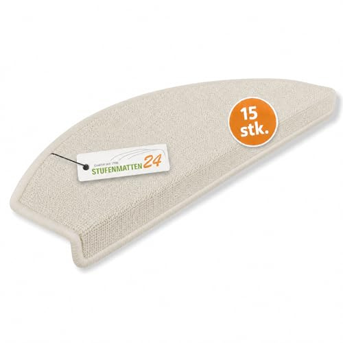 Kettelservice-Metzker Stufenmatten Treppe Rambo, 15er Set, halbrund, Hellbeige, ca. 65 x 24 x 4 cm, Flor 6 mm, Trittschall ~20 dB, Polypropylen, PVC-Winkel, gekettelte Kanten