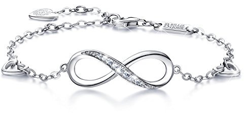 Billie Bijoux Infinity Unendlichkeit Symbol Damen Armband 925 Sterling Silber Zirkonia Armkette Verstellbar Charm Armband für den Muttertag (1- silver)