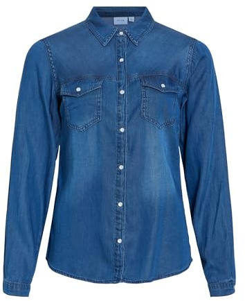 VILA Clothes Vibista Denim Shirt-Noos, Chemise Femme, Bleu (Dark Blue Wash: Clean), 42 (Taille Fabricant: X-Large)