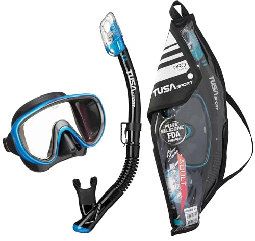 TUSA Sport Adult Serene Mask and Snorkel Combo, Black/Fishtail Blue,UC-1625PQB-FB