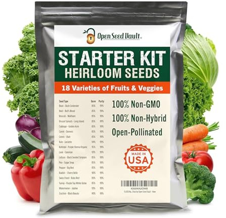 Open Seed Vault |15,000 Heirloom Seeds | 18 Seed Types | Survival Seeds | 2026 Season | Non GMO Vegetable and Fruit Seeds | Planting Outdoor & Indoor Garden