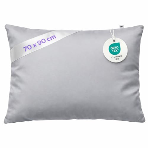 Wolkenfeld Kopfkissenbezug 70x90 – Kissenbezug für langes Kissen & Seitenschläferkissen – Öko-Tex Zertifiziert – Verdeckter Reißverschluss – Pflegeleicht & atmungsaktiv – Hellgrau