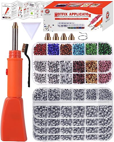 Genround DIY Hotfix Strass Applikator, Hotfix Applikator mit 6pcs Strass Set, Hot Fixed Crystal Bling Maschine Heat Pen für Kleidung Schuhe Taschen