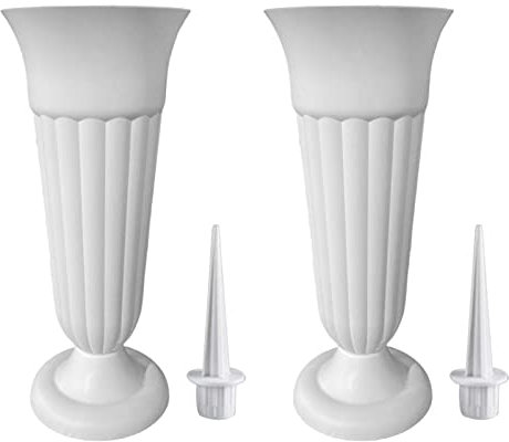 SM SunniMix 2er-Pack Gräber Friedhofsvasen, Blumenvase Grabdekoration, Wetterfeste Friedhofsvase, Grabvase mit Pflock und Kunststoffsockel, Gedenkvase Blumenvase für Grabsteine - Weiß