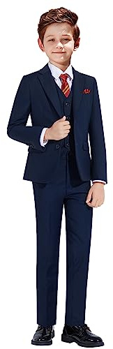 Marvelous World Boys Suits Navy Slim Fit Size 8 Formal Suits for Kids Toddler Tuxedos Dresswear Ring Bearer Outfit Boys' Wedding Suits Set Dress Clothes Teen Youth 5-Piece Adjustable Waist