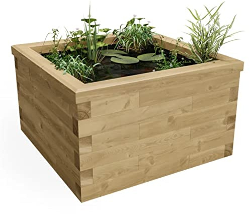 WoodBlocX Raised Pond Kit, Square Wooden Garden Pond, For Fish, Plants & Other Wildlife. Outdoor Water Features For The Garden- Easy To Install & No Power Tools Needed - (1.125 x 1.125 x 0.65m)