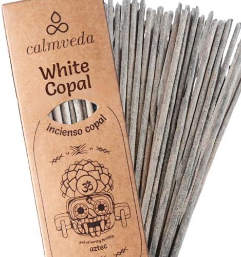 CALMVEDA White Copal Incense Sticks - 24+ Sticks Thick, Natural Resin Incense Made from Mexican Copalsera | Sweet Smelling Spiritual Inscents for Purification (Incienso De Copal)