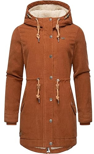 Ragwear Canny Corduroy XS-6XL - Giacca invernale da donna in velluto a coste con cappuccio, marrone, 4XL