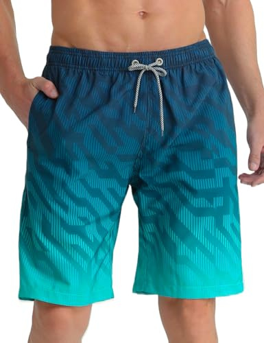 APTRO Bañador Hombre Corto Ropa Hombre Secado Rápido Natacion Surferos con Forrado Hawaianos Vacaciones Tallas Grandes Azul-Verde Degradado MK309 XL