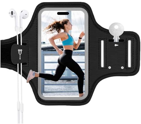 KASESSS Brassard Telephone Sport, Universel Brassard pour Smartphone, Aujustable Porte Telephone Course a Pied, Porte Telephone Running avec Poche Clés, Armband de Sport avec Sangles Réfléchissante