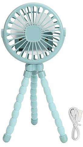 HURRISE Mini-Kinderwagen-Ventilator, Tragbar, 3 Geschwindigkeiten, Aufstellbar, Drehbar, Aufhängbar, Desktop-Ventilator mit Einstellbarer Windkraft, LED-Nachtlichtmodus, Ergonomisches