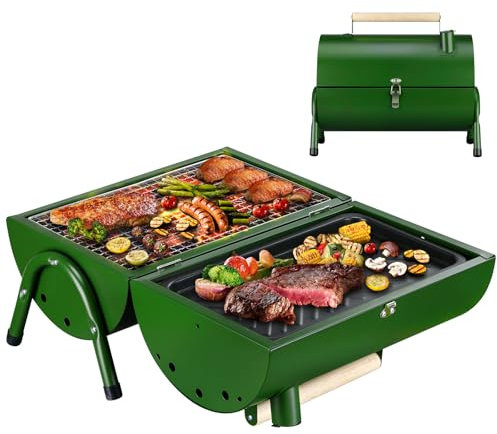 Portable Charcoal Grill Metal Small Tabletop BBQ Smoker Grill for Outdoor Camping Hiking Picnic Green