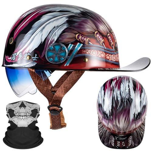 Motorcykel Halv Hjälm Vuxna Baseball Cap ECE Certifierad Open Face Hjälm Vintage Hood Eaves Gradient Blå Linser Snabbutlösande Spänne med andningsbara porer M ~ 2XL 57-64CM