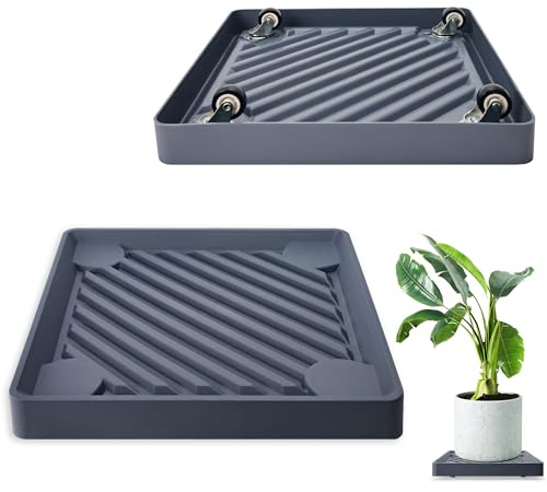 REDHUGO 2PCS Square Plant Caddy with Hidden Wheels, Heavy Duty Rolling Plant Stand Caddy with Wheels, Pot Base for Indoor Outdoor, Gray, 9.96 inches