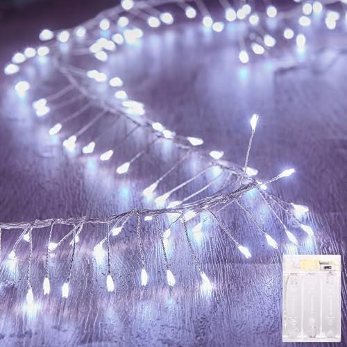 Paquete de 2 luces de hadas que funcionan con pilas, cadena de luces parpadeantes impermeables de alambre plateado de 5 pies, 60 luces LED estrelladas para corona, boda, fiesta, dormitorio, tarro de