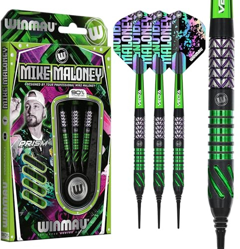 Winmau Mike Maloney | 18g Barrel Weight | 20g Full Weight | Tungsten Darts Set | Softip (Plastic Tips) | Dart Flights | Dart Shafts (Stems)