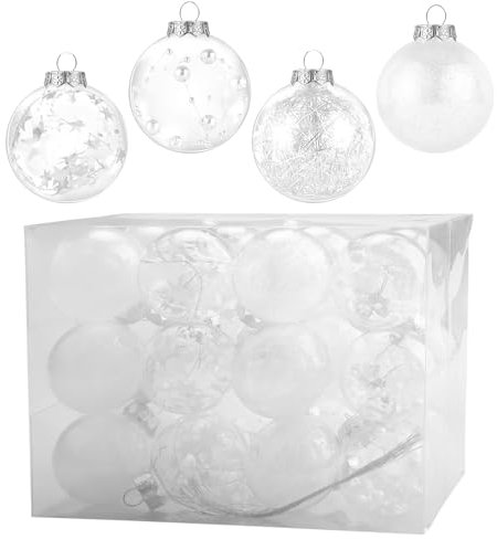 MytaYt 24er Set Weihnachtskugeln Christbaumschmuck Weiß Christbaumkugeln mit Box Weihnachtsbaumkugeln Ausstopfbare Christbaumkugel Transparente Christbaum Kugeln für Weihnachten Party Deco