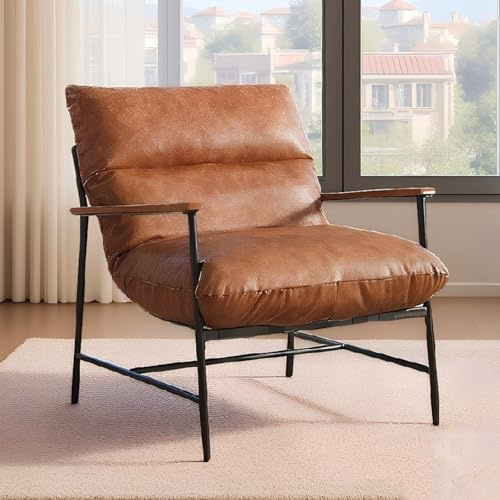 chairus Polstersessel Loungesessel für Wohnzimmer Moderne Relaxsessel Lesesessel aus PU Leder Ohrensessel Akzentsessel mit Armlehnen Schlafzimmer (Braun)