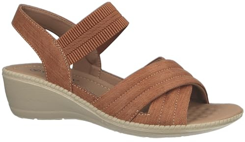 Cushion Walk Women's Sling Back Elasticated Ankle Strap Wedge Sandals