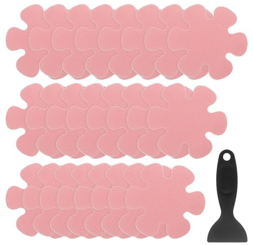 QUARKZMAN 24 Piezas de Pegatinas Antideslizantes para Bañera Ducha Piso 4 Cinta Adhesiva Antideslizante Estilo Flor con Raspador para Baño Cocina Escalones de Bañera, Rosa