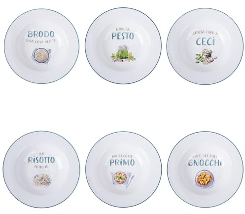 Set 6 Piatto fondo 22,6 cm in porcellana new bone China, Le Travisate