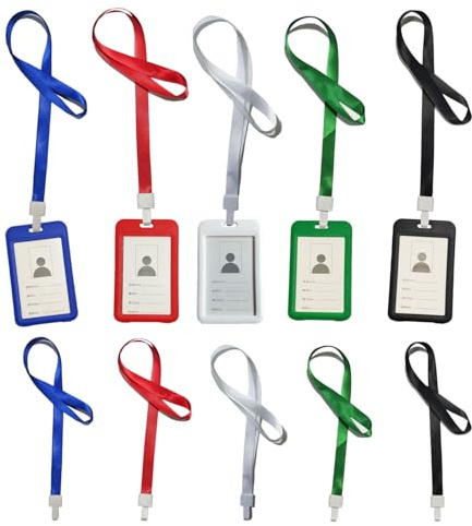 5 st transparent dubbelsidig badgev-hållare, rem, halsrem i läder, ID-hållare med dubbla fönster, för kontorspersonal, studentkort, pass (5 färger)