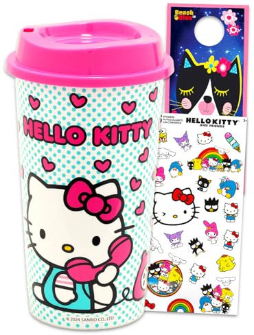 Hello Kitty Travel Cup Set - Bundle with Hello Kitty Tumbler with Lid Plus Stickers and More | Travel Mug Party Favor School Supplies