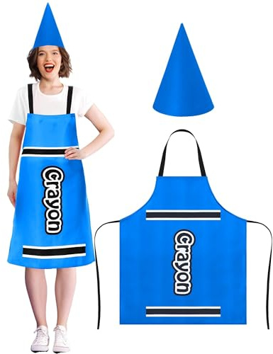 Mepase Crayon Costume Apron and Funny Gnome Cone Hats for School Costume Colorful Crayon Outfit for Teacher(Sky Blue)