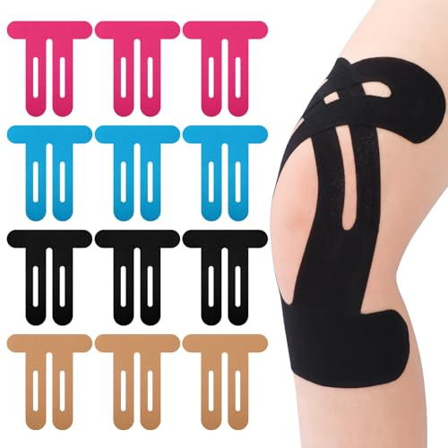 ViEinkaufen 12PCS Kinesiology Tape Knee, Elastic Knee Tape Waterproof Precut Kinesiology Tapes for Knees, Sports Tapes Provide Support and Stability for Muscles