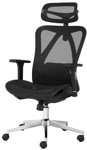 ADOV Silla Oficina Ergonómica con Reposacabezas, Reposabrazos 3D, Soporte Lumbar, Silla Escritorio Giratoria 130° con Altura Ajustable y Respaldo de Malla para Oficina o Teletrabajo