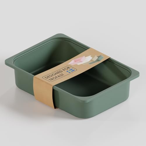 TRÖVI Box 42 x 30 x 10cm für Trofast Regale, robuste Kiste aus Kunststoff, Weiß, Beige, Rosa & Eukalyptus, Aufbewahrungsbox aus Kunststoff für Kinderzimmer Spielzeug und Haushalt (Eukalyptus)