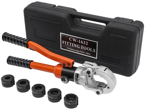 Hydraulisk trycktång med 8 toner, hydraulisk press, 5 uppsättningar kopparrör, presstång för sanitär uppvärmning bilverkstad 8T kraft, 360° vridbart huvud, inkl. bärväska för