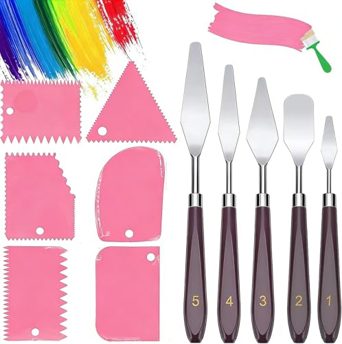 ROMANVIC Strukturpaste,11 Stück Spachtel Set Acrylmalerei - 5 Palette Messer und 6 Abstreifermesser Acryl Spachtel Leinwand Kunstlerbedarf zum Olgemalde