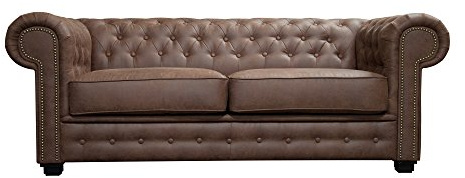 Sofas and More Astor Chesterfield Style Sofa Set 3+2 Seater Armchair Brown Faux Leather (2 Seater)