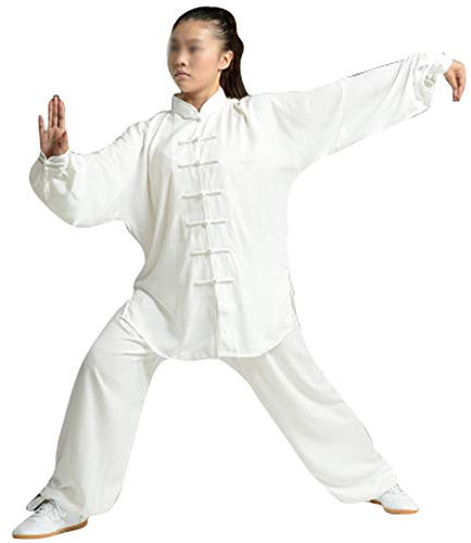 Tai Chi Kung Fu och Qi Gong unisex kinesisk stil tvådelad kostym, Vitt och blått, S