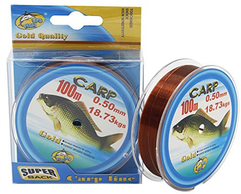 BPS Línea Hilo de Pesca 100m Nylon Monofilamento Color Marrón/Verde Multifilamento Material Súper Fuerte Pesca Profesional (Marrón, 2 Pcs 0.50mm)