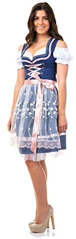 Dirndl Trachtenkleid Damen Sarah IN BLAU 3.TLG 34