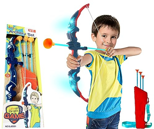 Kidoloop 41CM Kids Bow and Arrow Set - Light-Up Archery Toy with 3 Suction Cup Arrows and Quiver - Fun Target Practice and Sports Active Playset for Boys and Girls Ages 6+ Years