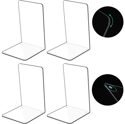 Kioneer 2 pairs Acrylic Bookends Clear Book ends for shelves,Plastic Non-Slip Bookend Bedroom Library Office School and Desktop Organizer