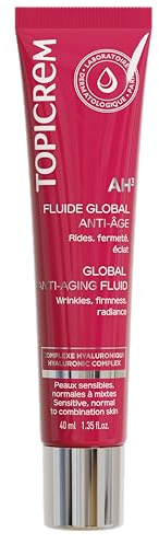 Topicrem - AH3 Fluide Global Anti-Âge - Soin Visage Anti-Rides, Fermeté et Éclat, Hydrate 24h - Peaux Sensibles Adultes - Fluide à Base d’Acide Hyaluronique, Vitamines C et E et Dipeptide - 40 ml