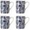 Sabichi Brooklyn Navy Blue Mugs Set of 4-350ml Coffee Mugs - Microwave & Dishwasher Safe Mug Set - Durable & Modern Design - Home & Office Use - Porcelain -Blue and White Geometric Print