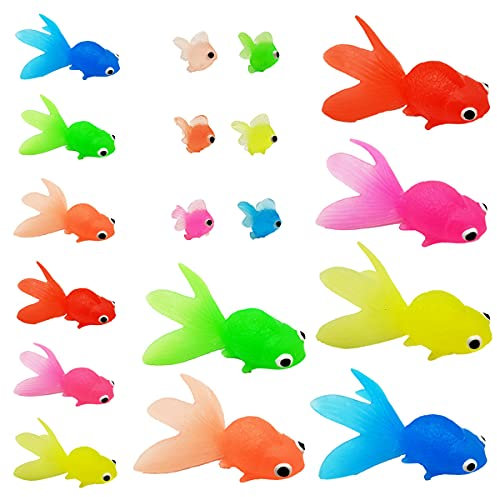 Forreen Künstliche Goldfisch, 18 Stück Schwimmende Goldfisch Simulation Kleine Goldfisch Tropische Fische Spielzeug Meerestiere Spielzeug für Haushalt und Büro-Aquarium Dekor Ornament,3 Größen