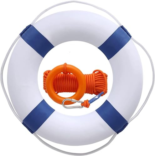 20 Inch Pool Safety Life Preserver Throw Ring Buoy- Swim Foam Rings for Swimming Pool Wall Decoration with 98.4FT Water Floating Lifesaving Rope