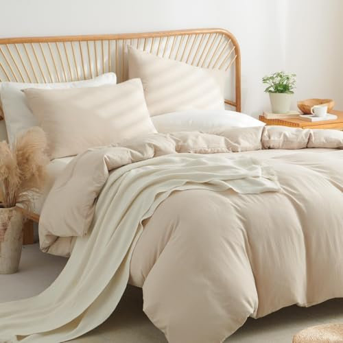 Lanqinglv Bettwäsche 155x220 cm Baumwolle Beige,ÖKO-TEX Bettwäsche-Set,Bettbezug 155x220 cm mit Reißverschluss und 1 Kissenbezug 80x80cm