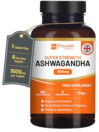 Ashwagandha 1500 mg 180 vegane Tabletten | 6-Monats-Vorrat | Reiner Wurzelextrakt | Ashwagandha-Nahrungsergänzung | Hergestellt in Großbritannien von Prowise Healthcare