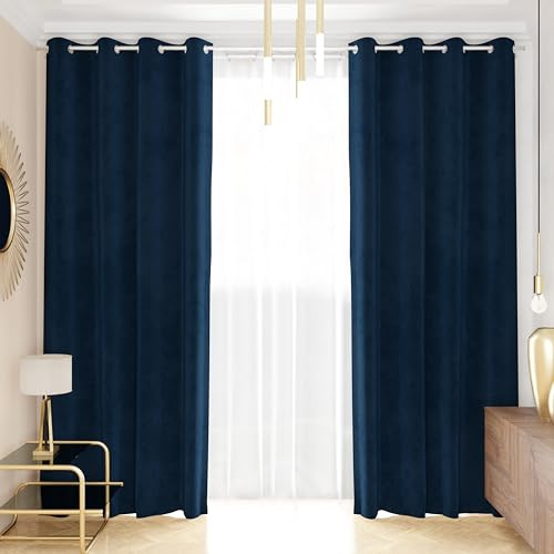 PETTI Artigiani Italiani - Tende Velluto a Pannelli per Interno con Anelli 2 Pezzi 140x280cm, Tenda Velluto Camera da Letto e Soggiorno Oscuranti Isolanti e Moderne, Blu, 100% Made in Italy