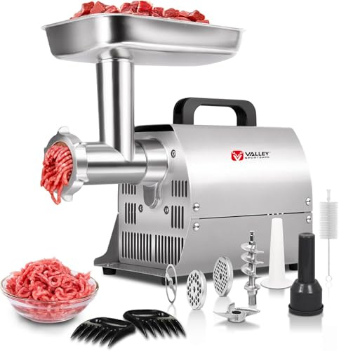 Valley Sportsman #8 Meat Grinder, Sausage Stuffer, Stainless Steel Electric Meat grinder Heavy Duty, 0.4 HP 300W, Sausage Maker & Cleaning Brushes for Home & Commercial Use