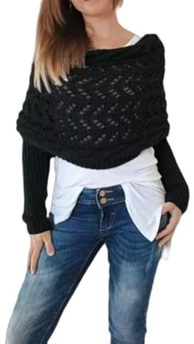 LIUYUYOUGO Scialle Donna Elegante,Sciarpa Lavorata A Maglia Con Maniche Sciarpa Invernale Calda Lavorata A Maglia Avvolgente Maglione Avvolgente Solido Multiuso Elegante Scialle All'Uncinetto Cavo M