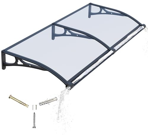 Door Canopy Outdoor Awning with Drainage,200x100cm Rain Shelter Awnings for Patios,Porch,Window Canopies with Aluminium Bracket,Solid Polycarbonate Sheet UV,Snow Protection
